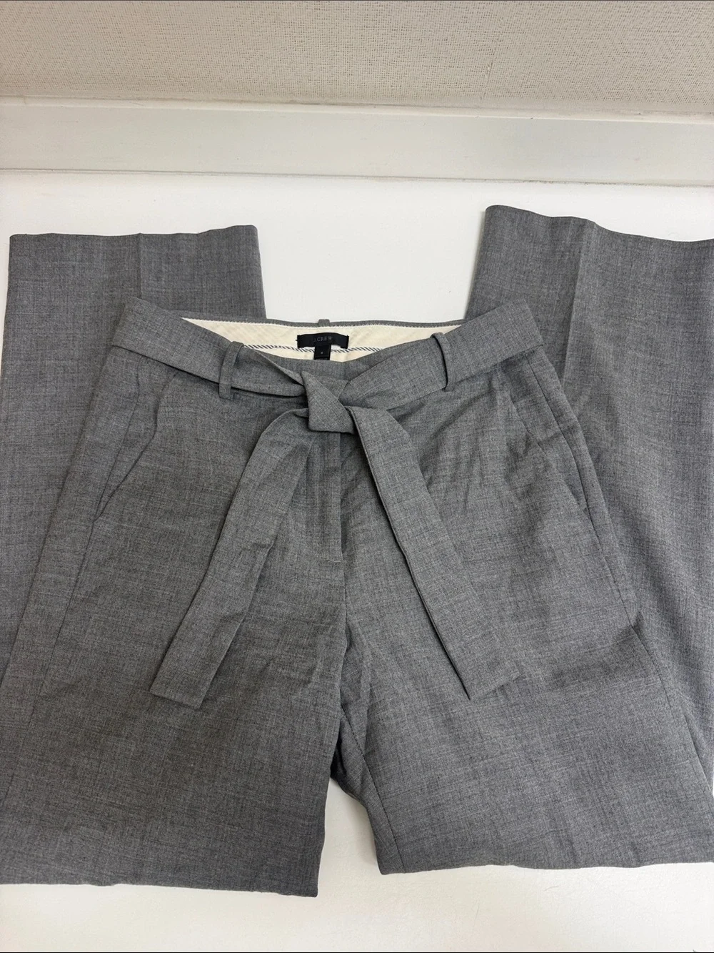 J Crew Wool Blend Tie-Waist Wide-Leg Women's Trousers in Gray